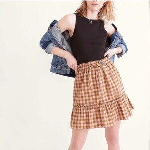 Madewell Pull On Ruffle Tiered Mini Skirt in Gingham Seersucker XL NWT